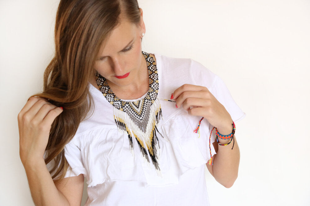 Embera Necklace Fringe Ink