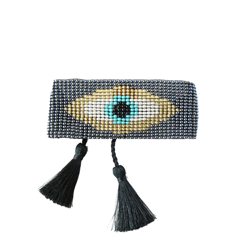 Evil Eye Gray Tassel Bracelet