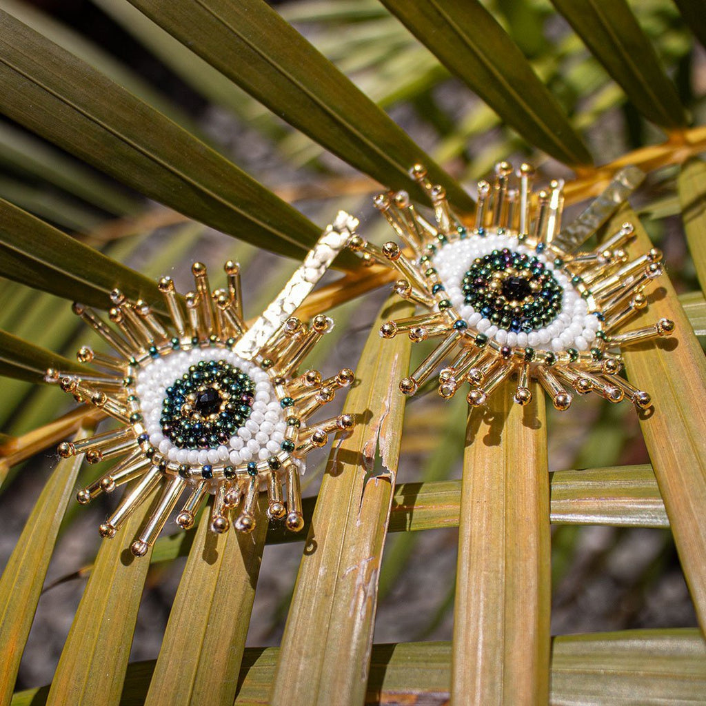 Evil Eye Drop Beaded Earring