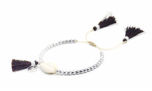 Beaded Shell Tassel Bracelet Chocolate