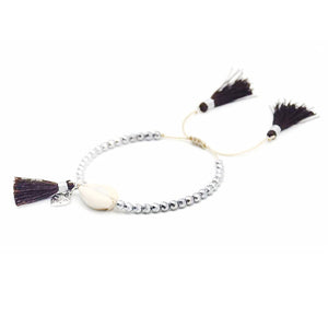 Beaded Shell Tassel Bracelet Chocolate