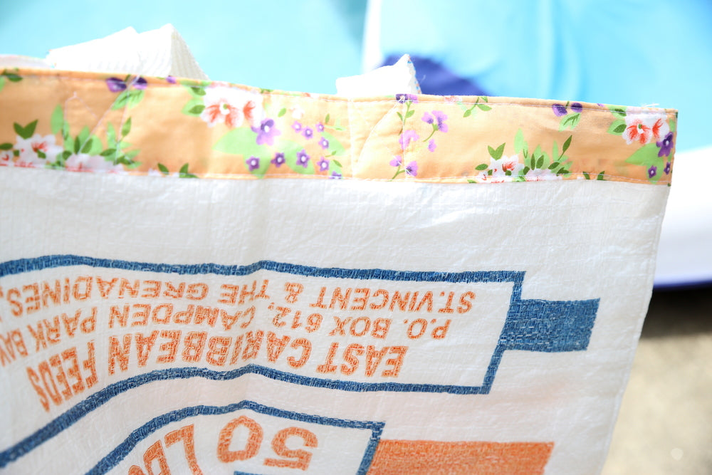 Feed Sack Tote - Peach Floral