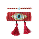 Evil Eye Tassel Bracelet Set Red