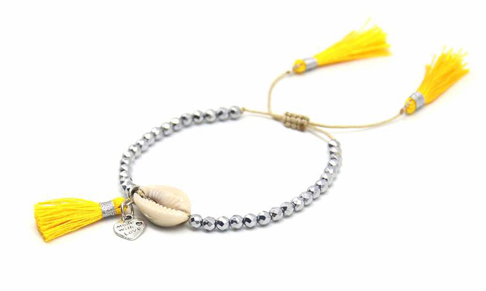 Beaded Shell Tassel Bracelet Yellow