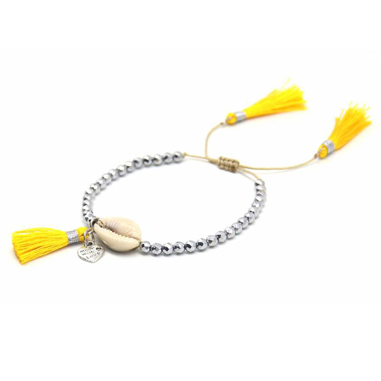 Beaded Shell Tassel Bracelet Yellow
